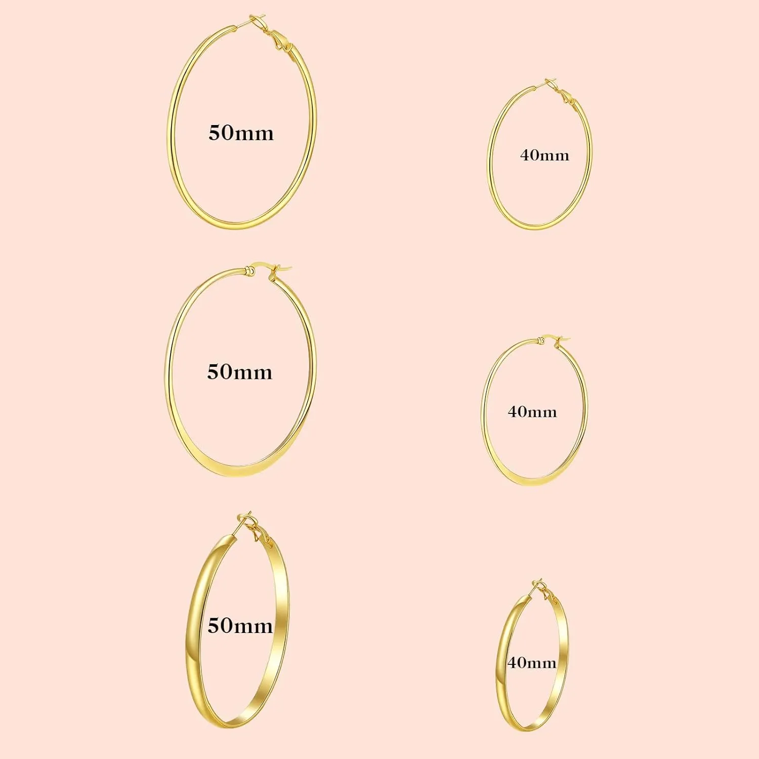 Hoop Earrings Set for Women | 14K Gold Plated Hoop Earring | Hypoallergenic Lightweight Earring | Trendy Gold Hoops