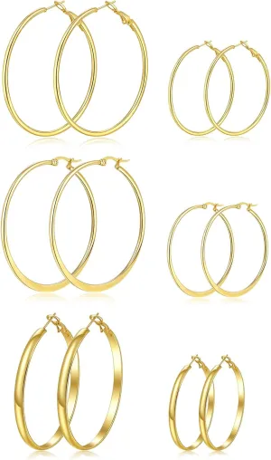 Hoop Earrings Set for Women | 14K Gold Plated Hoop Earring | Hypoallergenic Lightweight Earring | Trendy Gold Hoops