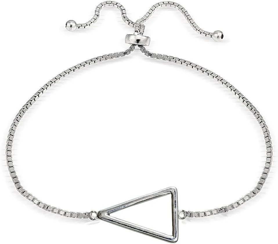 Hoops & Loops Sterling Silver Triangle Polished Adjustable Pullstring Bracelet