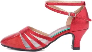 HROYL Women Latin Dance Shoes Closed Toe Salsa Ballroom Practice Heels Party Shoes,Model DYN302