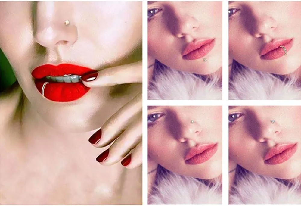 Hypoallergenic 20G L-Shaped Nose Rings - Surgical Steel Hoops & Studs - Gold, Silver, Black Colored