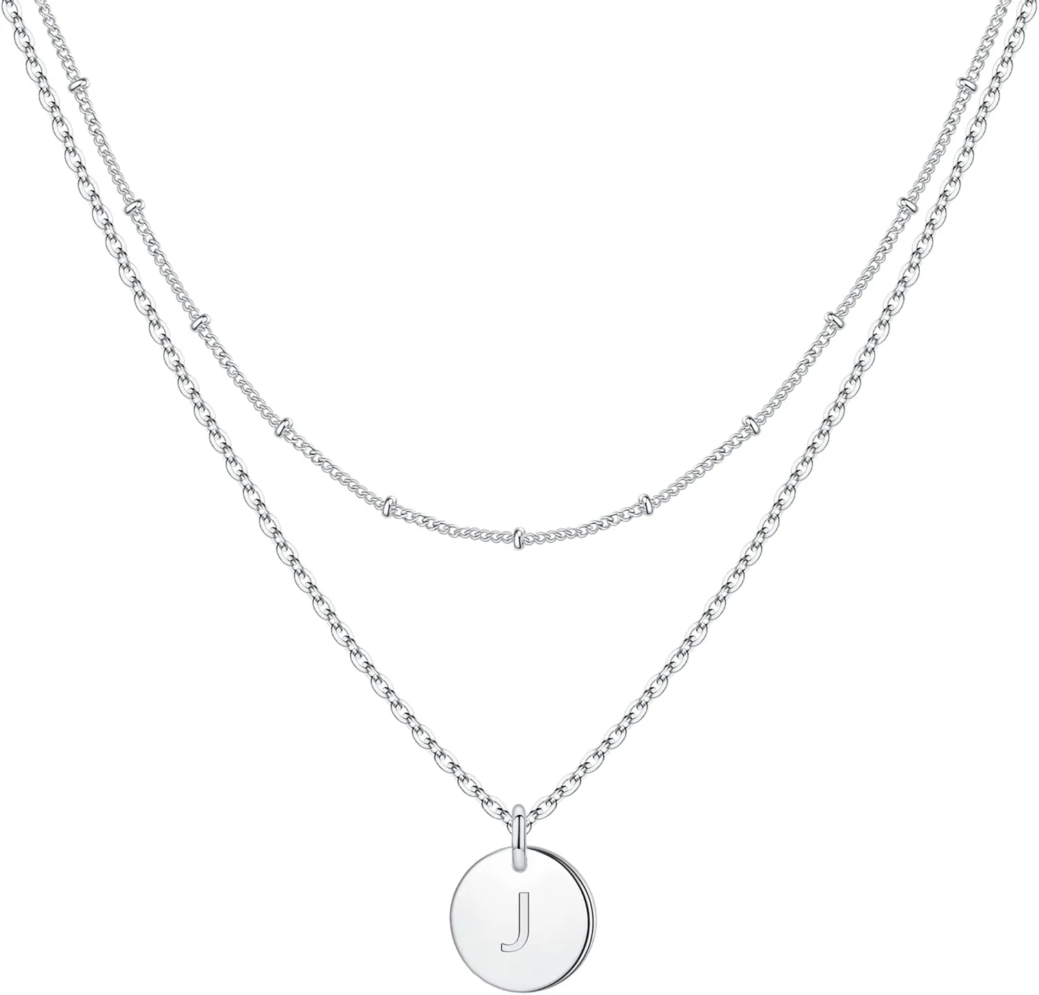 IEFWELL Initial Necklaces for Women Girls - Gold Silver Rose Gold Double Side Engraved Hammered Coin Necklaces, Layered Necklace Jewelry Pendant for Teen Girls