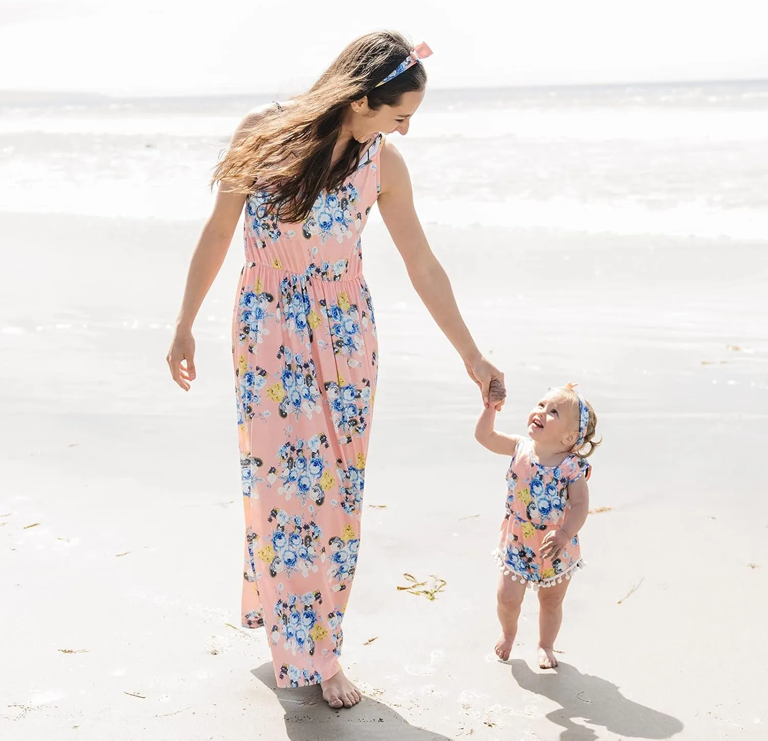 IFFEI Mommy and Me Matching Dress Spaghetti Strap Summer Casual Sundress Beach Sleeveless Dress with Headband