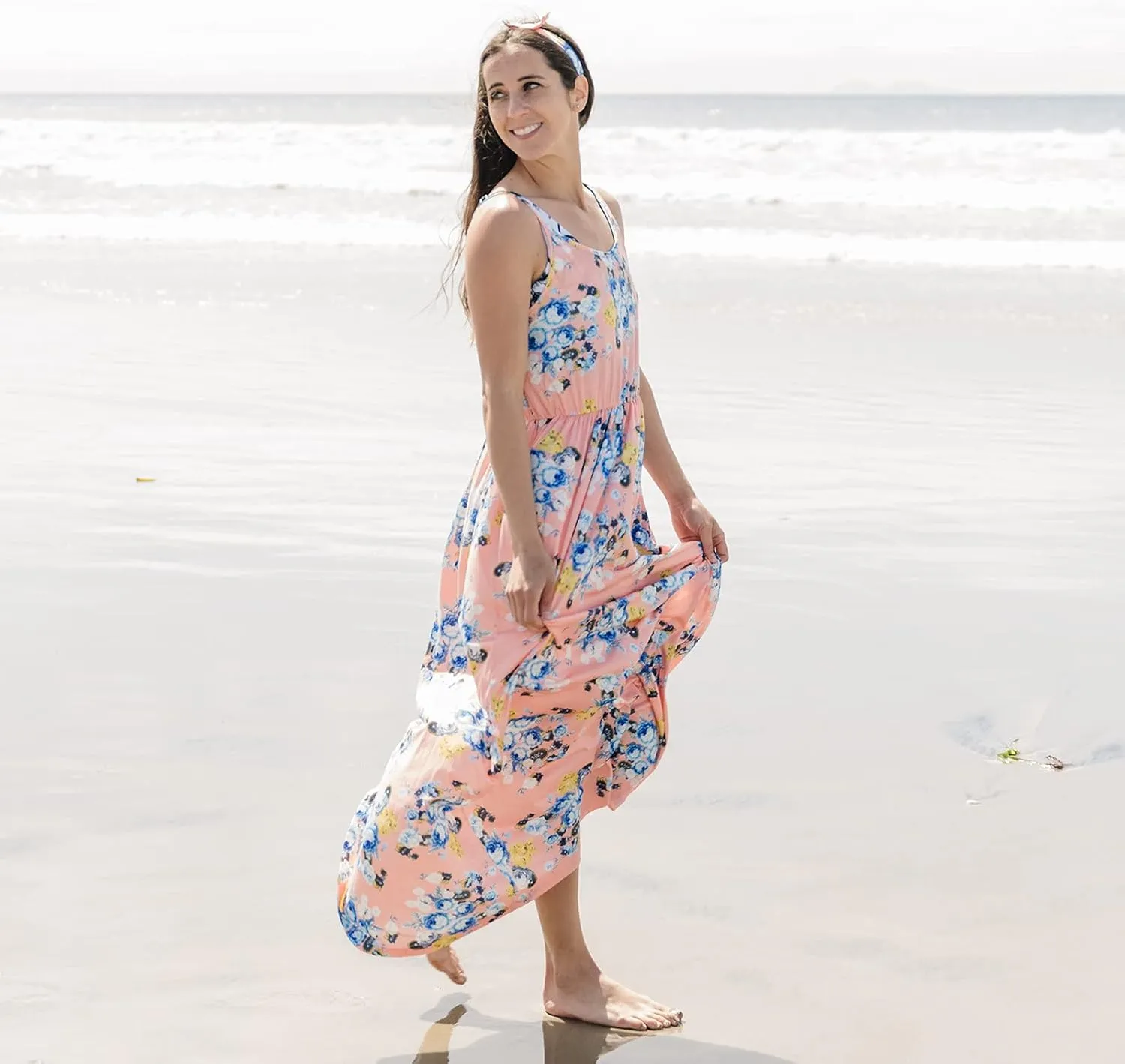 IFFEI Mommy and Me Matching Dress Spaghetti Strap Summer Casual Sundress Beach Sleeveless Dress with Headband