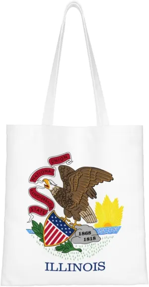 Illinois State Flag Pattern Double Sided Canvas Tote Bag, Reusable Grocery Shopping Bag, Carry or Shoulder 15x16.5 in