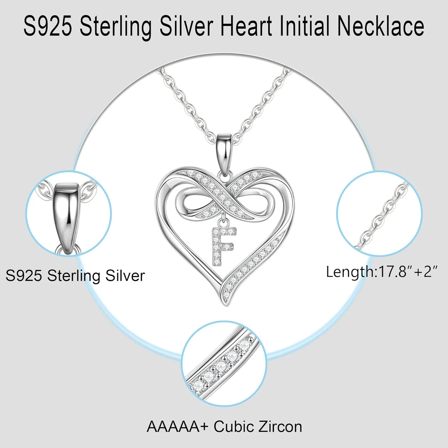 Infinity Heart Initial Necklaces for Women 925 Sterling Silver Infinity Initial Necklace Gifts for Women Dainty Heart Necklaces for Teen Girls