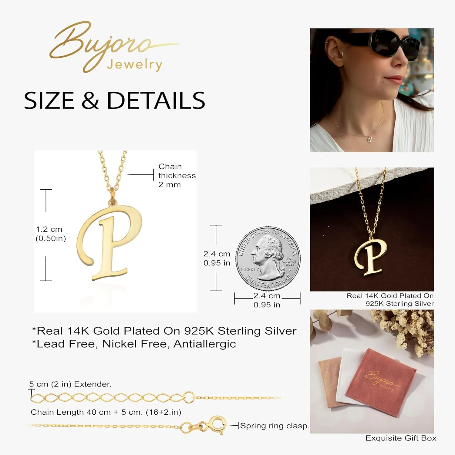 Initial Necklaces for Women, A-Z Letter Pendant, 925 Sterling Silver and 14K Gold Plated, Dainty Gold Necklace for Women, Personalized Gold Necklace Gift