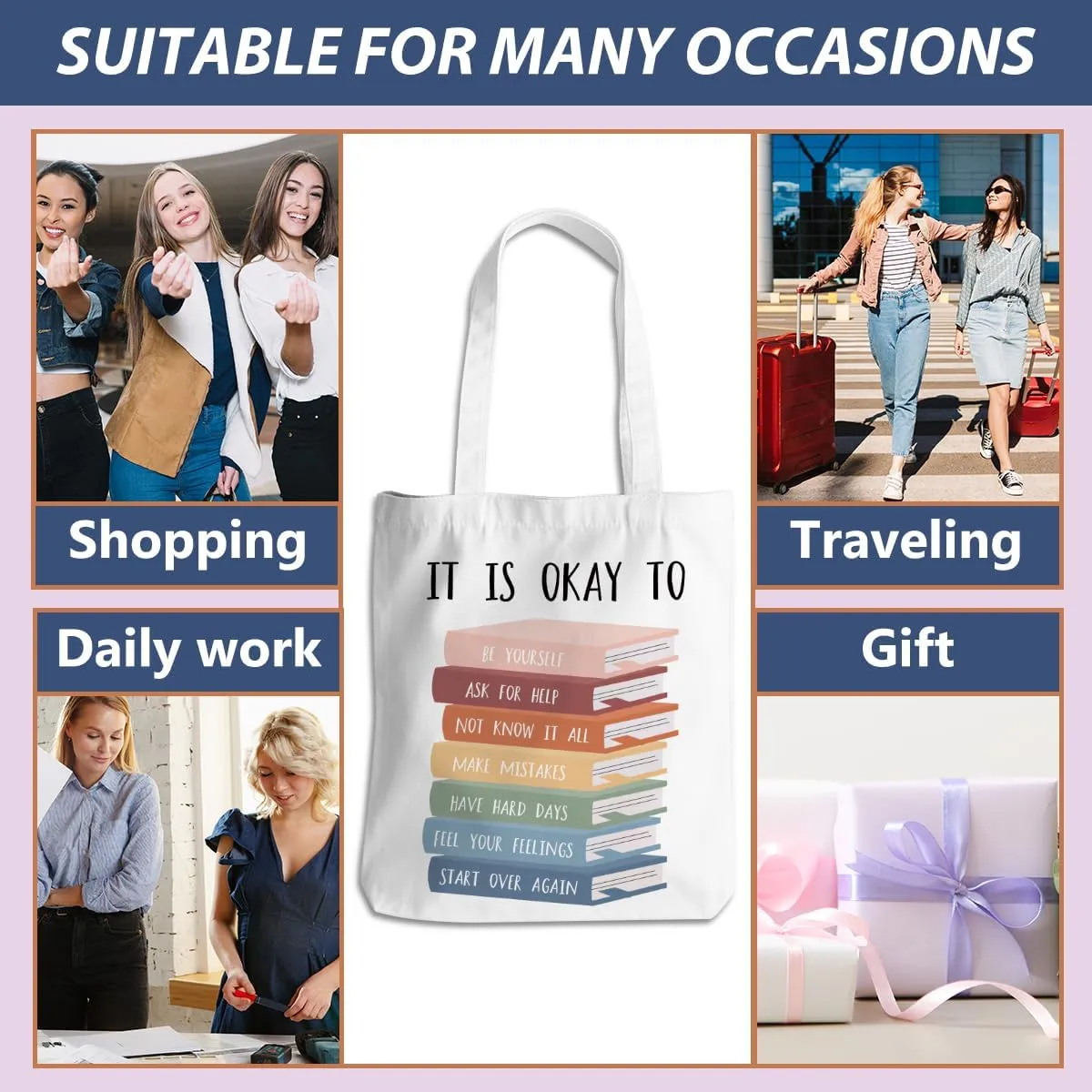 Inspirational Tote Bag for Women Positive Affirmations Self Love Beach Bag Encouragement Gifts Christmas