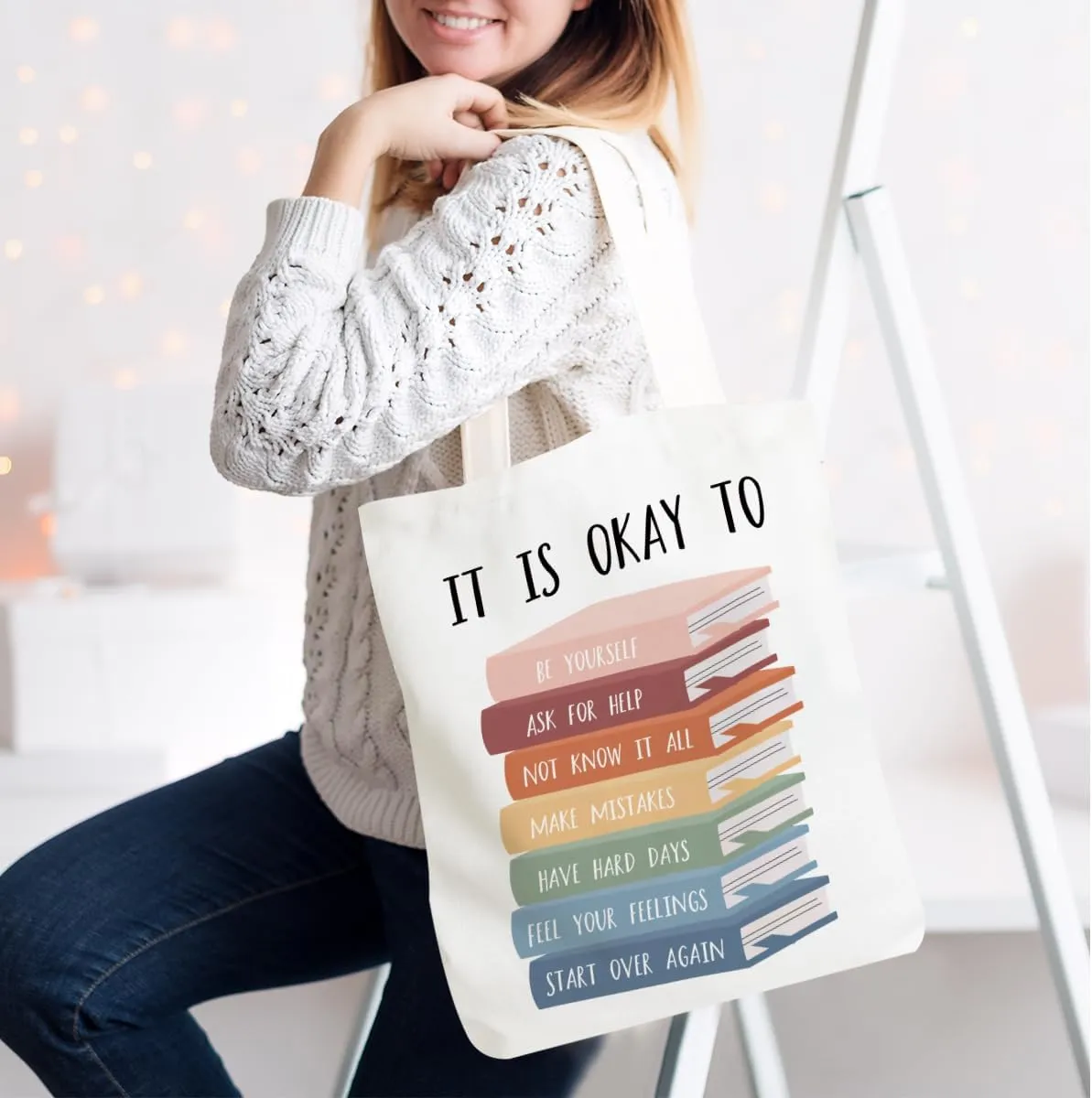 Inspirational Tote Bag for Women Positive Affirmations Self Love Beach Bag Encouragement Gifts Christmas