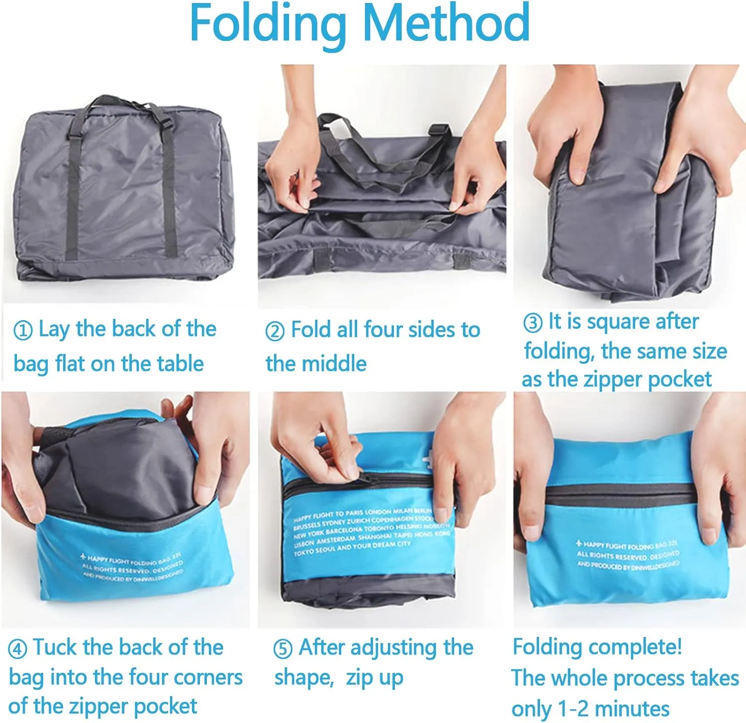 INVODA Travel Bag 12PCS Foldable Duffle Bag for Women and Men Lightweight Luggage Bag Personal Item Bag for Airlines Weekender Overnight Tote Carry on (12PCS)