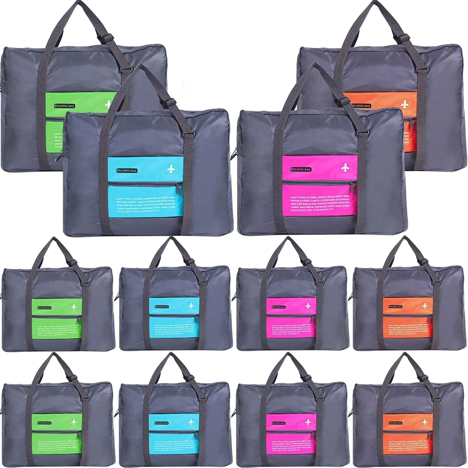 INVODA Travel Bag 12PCS Foldable Duffle Bag for Women and Men Lightweight Luggage Bag Personal Item Bag for Airlines Weekender Overnight Tote Carry on (12PCS)