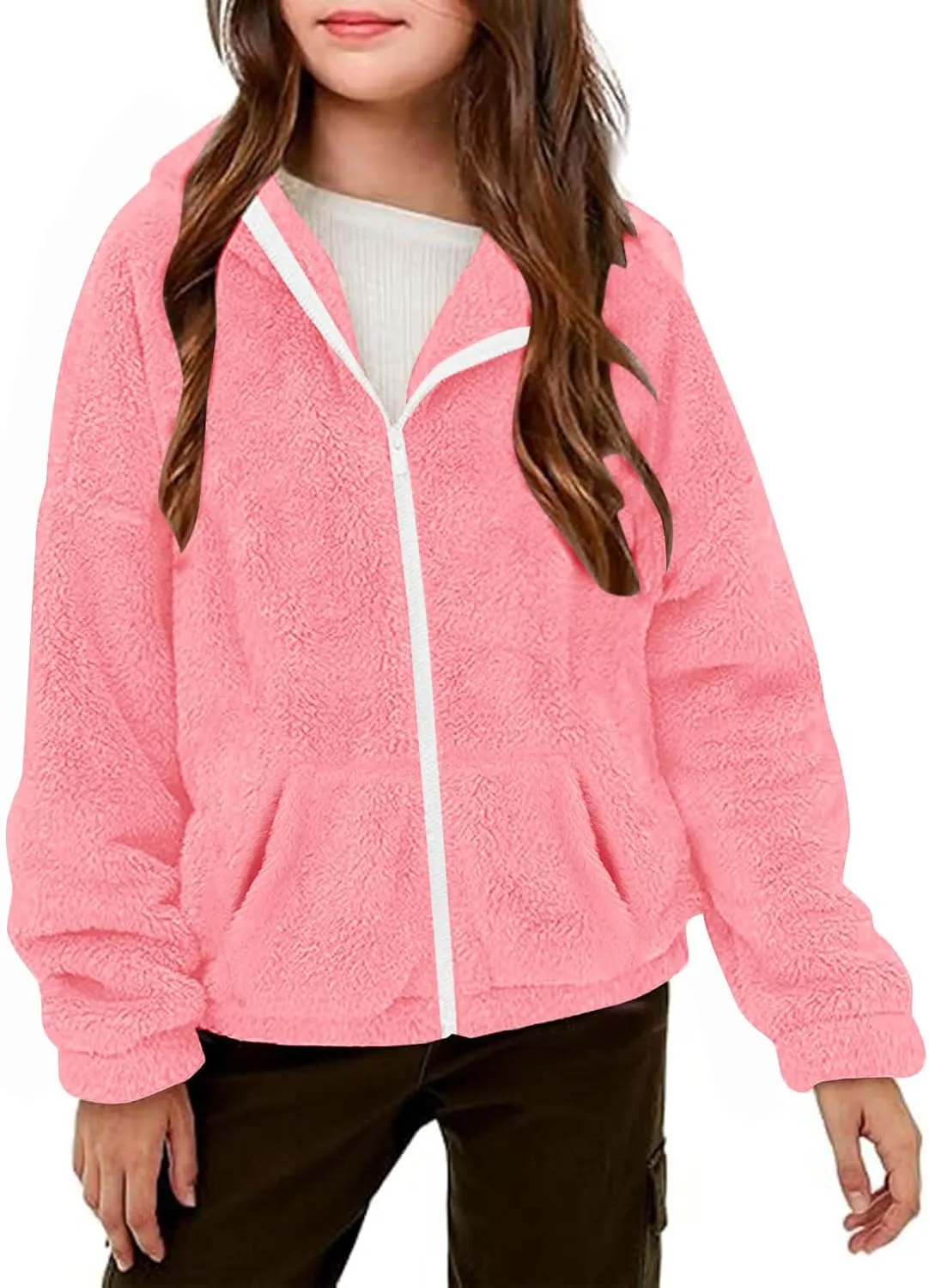 Jackets for Girls Zip Up Hooded Fleece Jacket Long Sleeve Warm Winter Coat Cute Hoodies for Teen Girls 5-13 Years