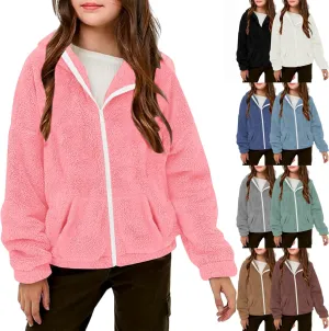 Jackets for Girls Zip Up Hooded Fleece Jacket Long Sleeve Warm Winter Coat Cute Hoodies for Teen Girls 5-13 Years