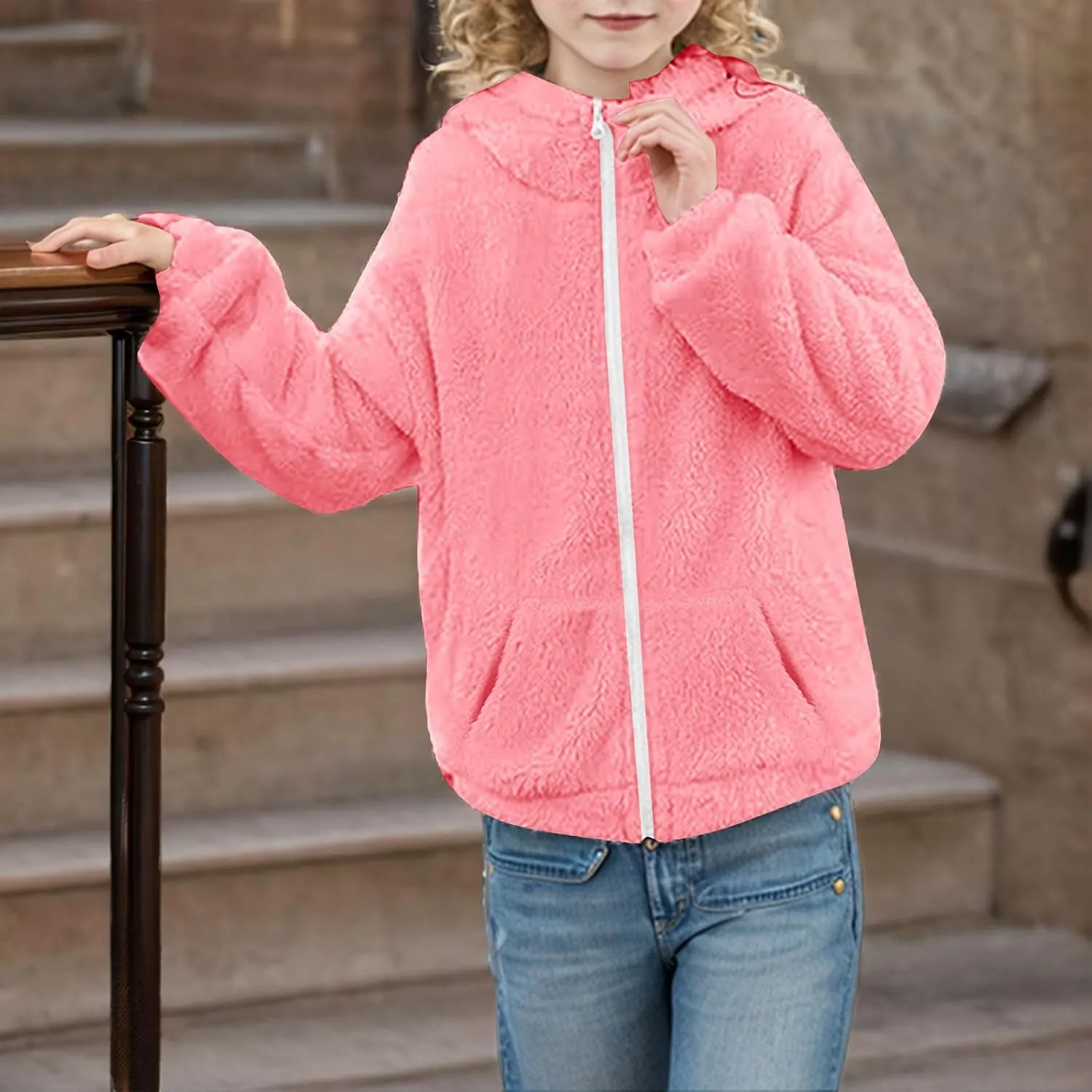 Jackets for Girls Zip Up Hooded Fleece Jacket Long Sleeve Warm Winter Coat Cute Hoodies for Teen Girls 5-13 Years