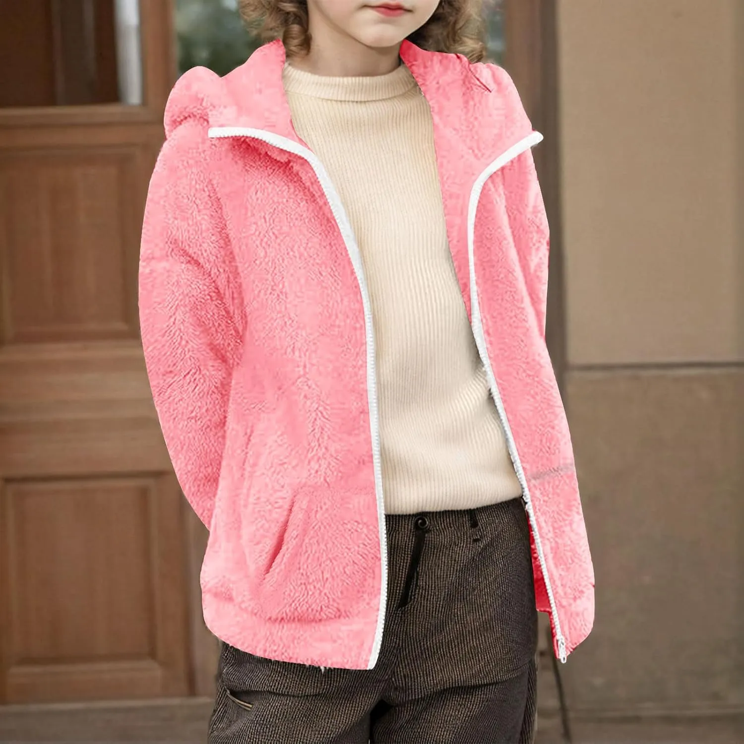 Jackets for Girls Zip Up Hooded Fleece Jacket Long Sleeve Warm Winter Coat Cute Hoodies for Teen Girls 5-13 Years