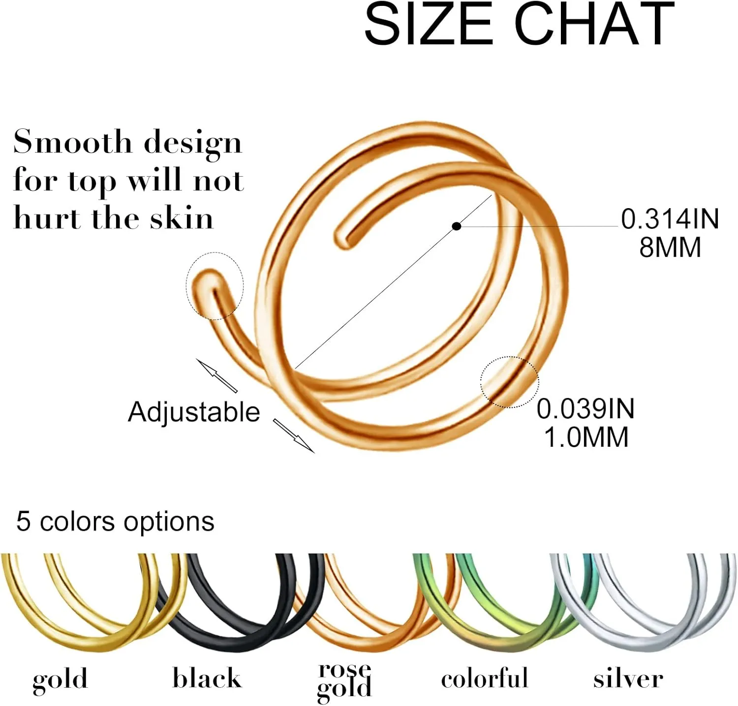 Jamboo 18G 20G Double Nose Rings Hoops for Single Pierced Surgical Steel Spiral Nose Ring Left or Right Nose Piercing for Women Men