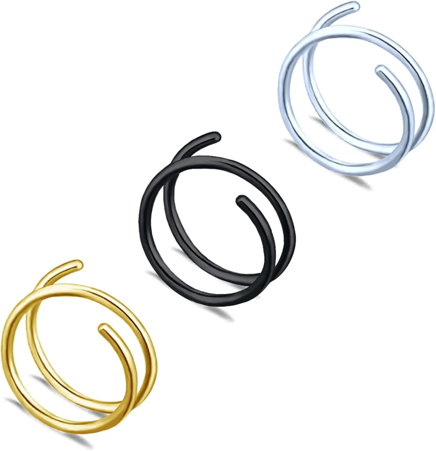 Jamboo 18G 20G Double Nose Rings Hoops for Single Pierced Surgical Steel Spiral Nose Ring Left or Right Nose Piercing for Women Men