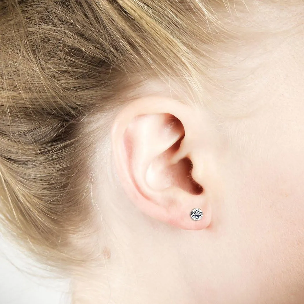 JOERCIA Stainless Steel Stud Earrings Round and Square 4-8MM Inlaid with Cubic Zirconia in Silver, Gold and Black