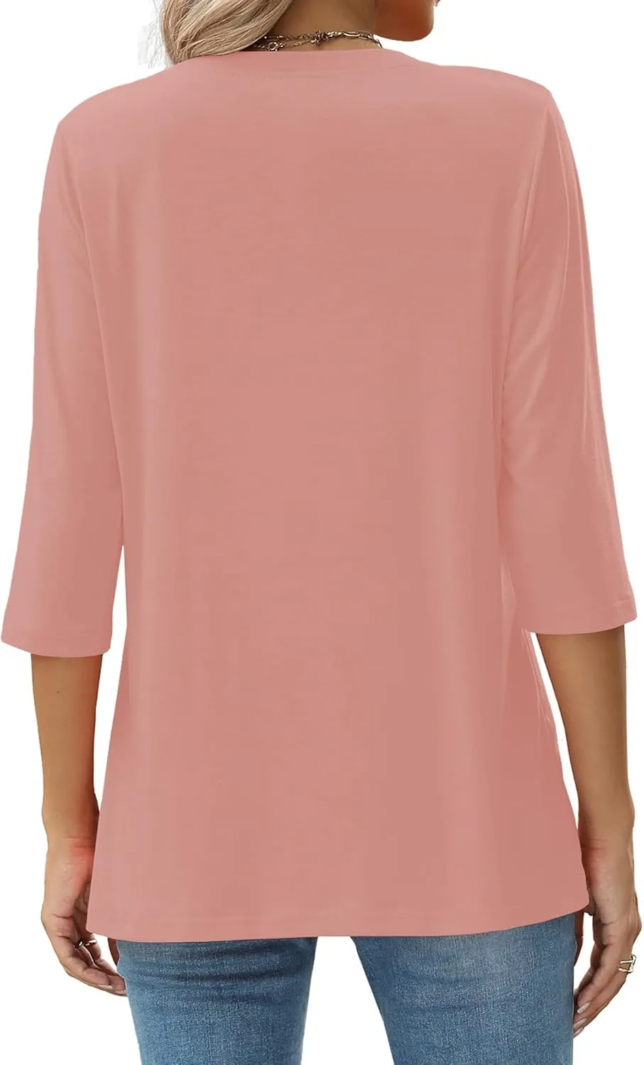JomeDesign Womens Tops 3/4 Sleeve Shirts Round Neck Loose Casual Blouses Solid Color Tshirts