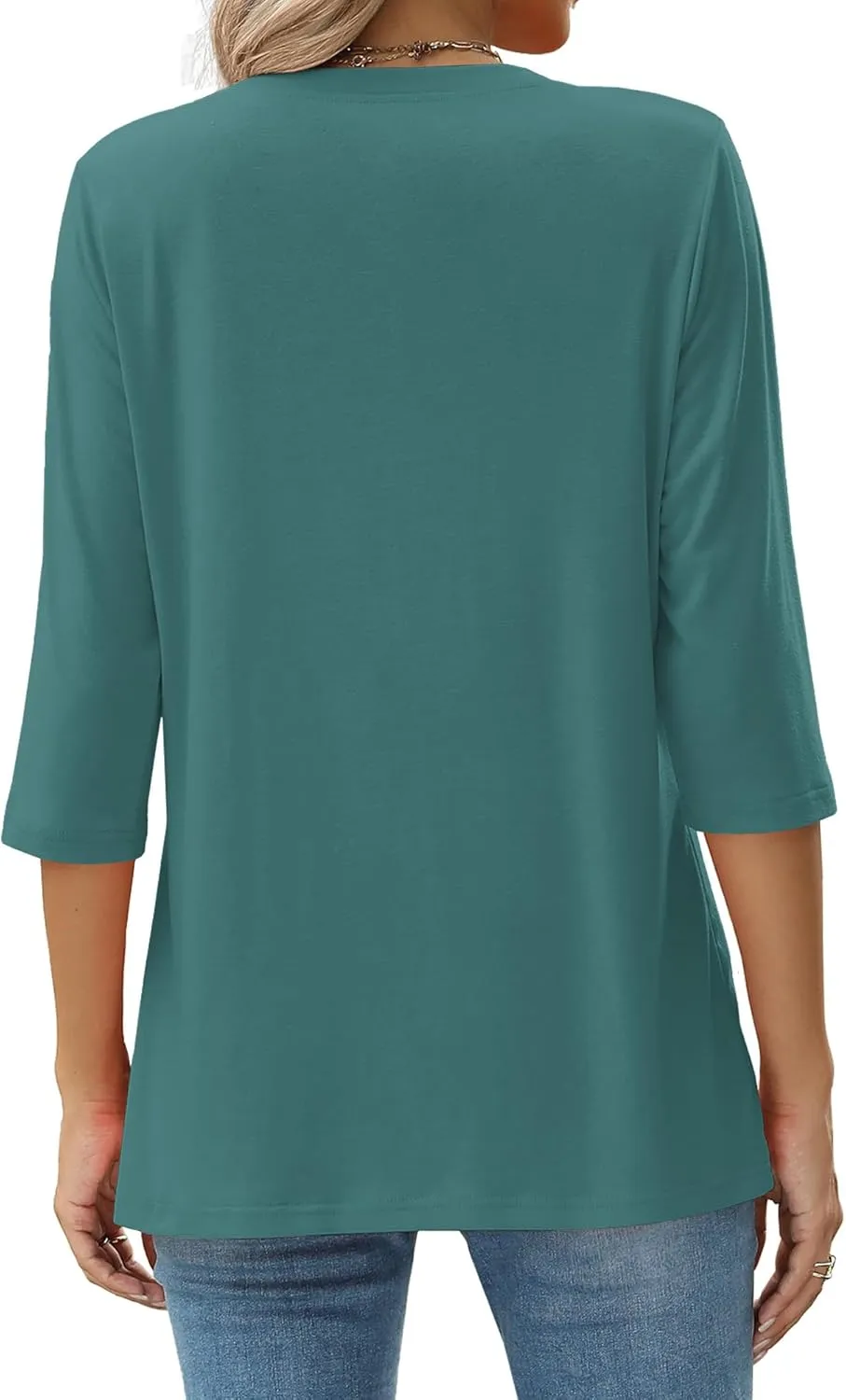 JomeDesign Womens Tops 3/4 Sleeve Shirts Round Neck Loose Casual Blouses Solid Color Tshirts