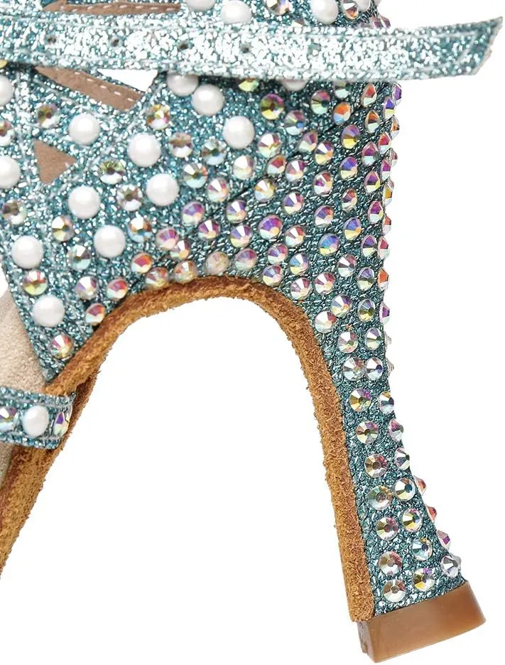 JUODVMP Women Rhinestone Ballroom Dance Shoes Latin Satin Salsa Performance Dance Shoes Model YCL429