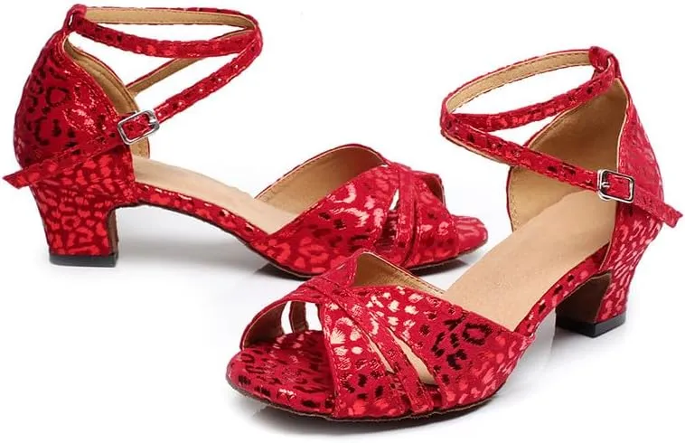 JUODVMP Women's Dance Shoes Printed Ballroom Dancing Heels Professional Dancing Practice Shoes