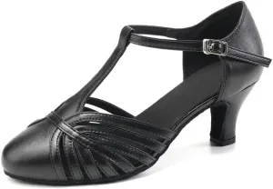 JUODVMP Women's Split Flex Ballroom Dance Shoes T-Strap Dance Heels,YCL259