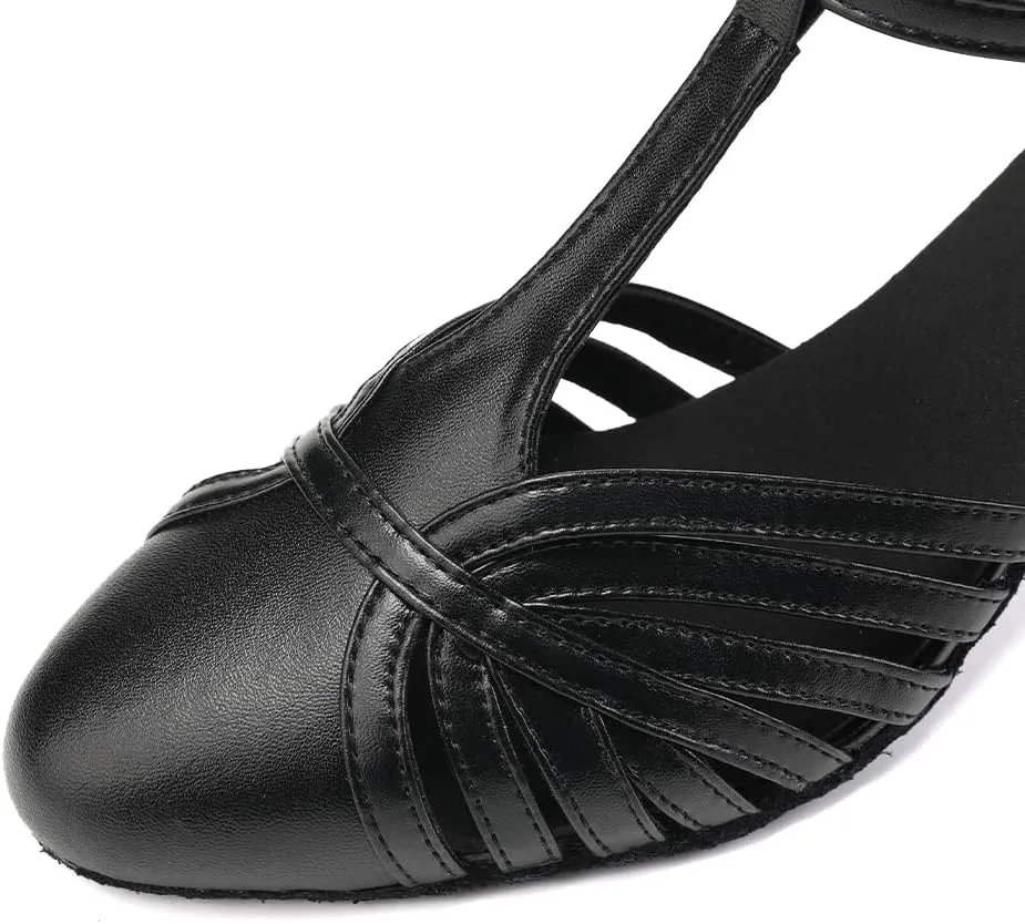 JUODVMP Women's Split Flex Ballroom Dance Shoes T-Strap Dance Heels,YCL259