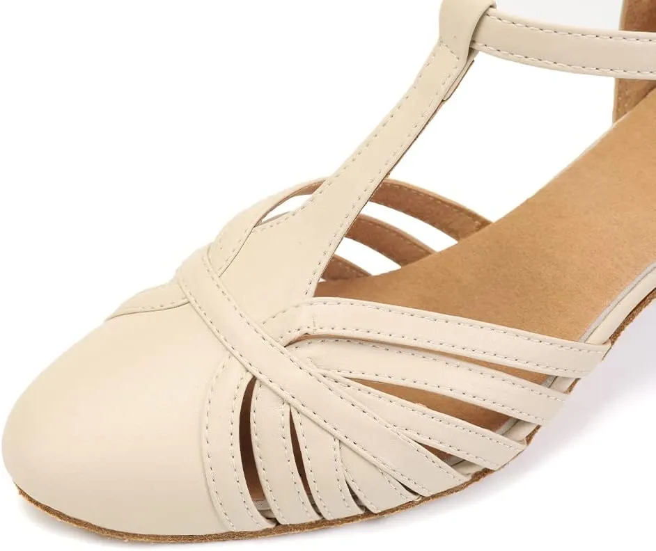 JUODVMP Women's Split Flex Ballroom Dance Shoes T-Strap Dance Heels,YCL259
