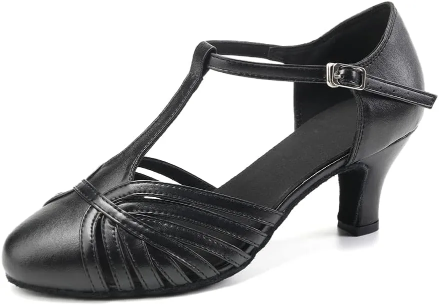JUODVMP Women's Split Flex Ballroom Dance Shoes T-Strap Dance Heels,YCL259
