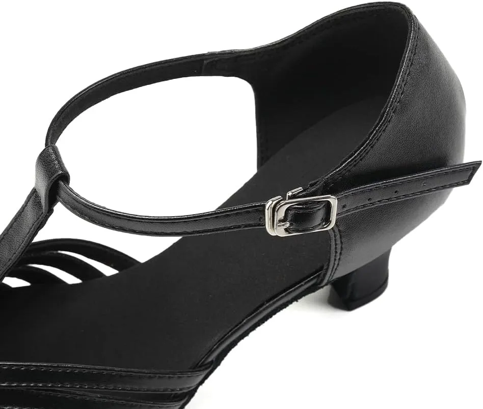 JUODVMP Women's Split Flex Ballroom Dance Shoes T-Strap Dance Heels,YCL259