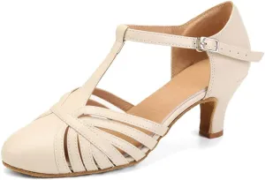 JUODVMP Women's Split Flex Ballroom Dance Shoes T-Strap Dance Heels,YCL259