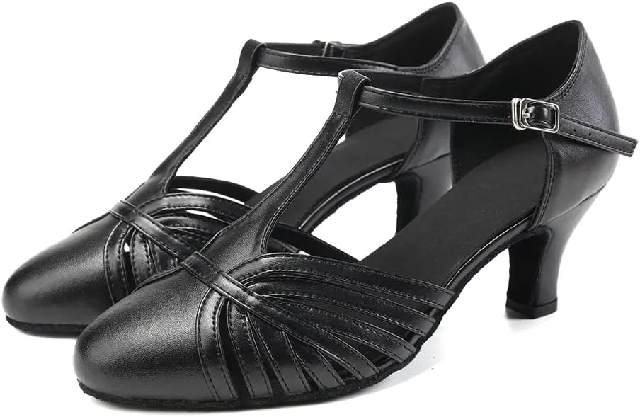 JUODVMP Women's Split Flex Ballroom Dance Shoes T-Strap Dance Heels,YCL259
