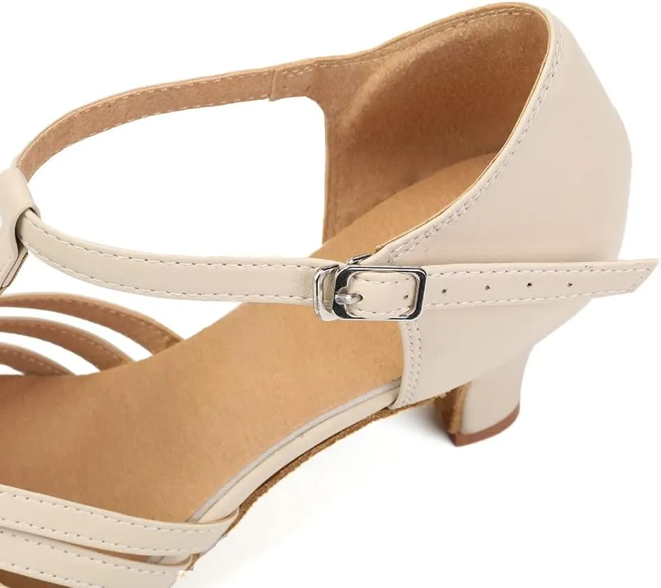 JUODVMP Women's Split Flex Ballroom Dance Shoes T-Strap Dance Heels,YCL259