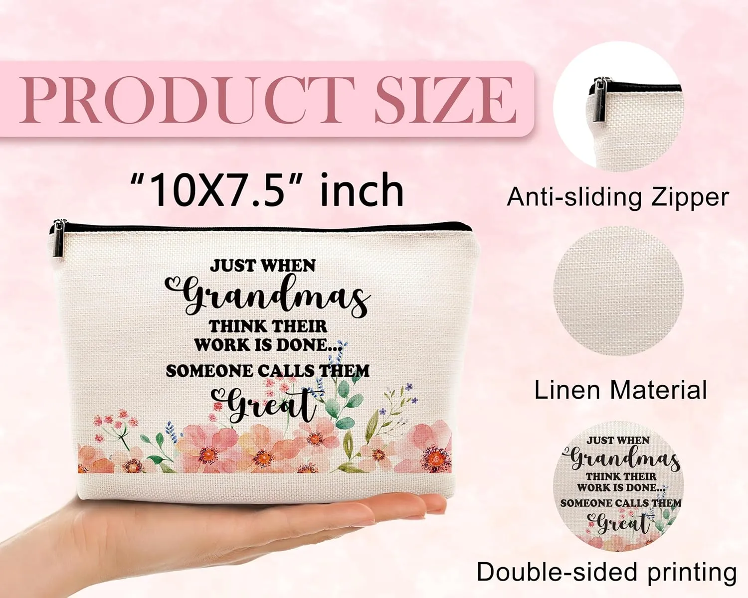 kdqua Great Grandma Gifts Makeup Bag, New Grandma Promoted to Grandma Gifts, Grandma Thanksgiving Gifts Linen Cosmetic Bag Zipper Pouch Travel Organizer Toiletry Bag, Pregnancy Announcement Gifts