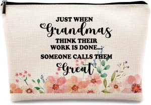 kdqua Great Grandma Gifts Makeup Bag, New Grandma Promoted to Grandma Gifts, Grandma Thanksgiving Gifts Linen Cosmetic Bag Zipper Pouch Travel Organizer Toiletry Bag, Pregnancy Announcement Gifts