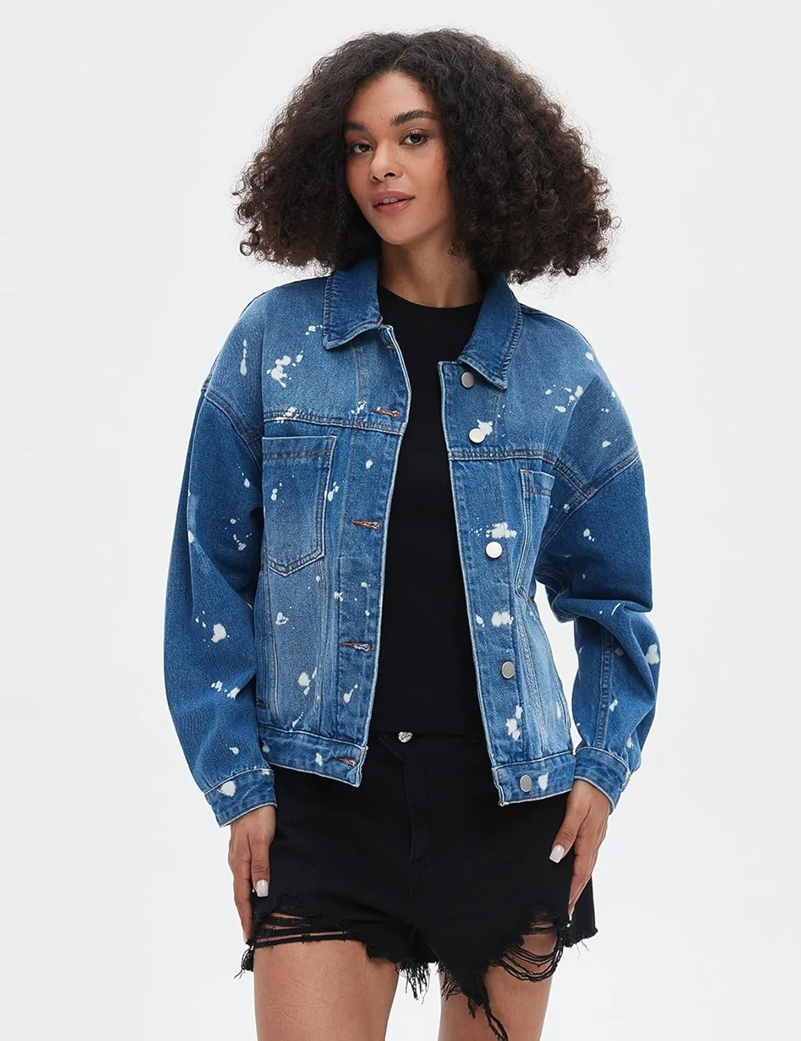Kedera Women's Blue Jean Jacket Oversized Distressed Button Down Denim Jacket Vintage Long Sleeve Soft Boyfriend Coat