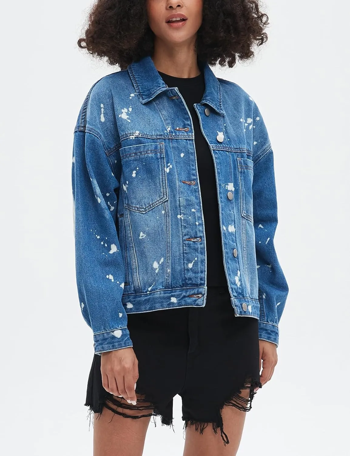 Kedera Women's Blue Jean Jacket Oversized Distressed Button Down Denim Jacket Vintage Long Sleeve Soft Boyfriend Coat