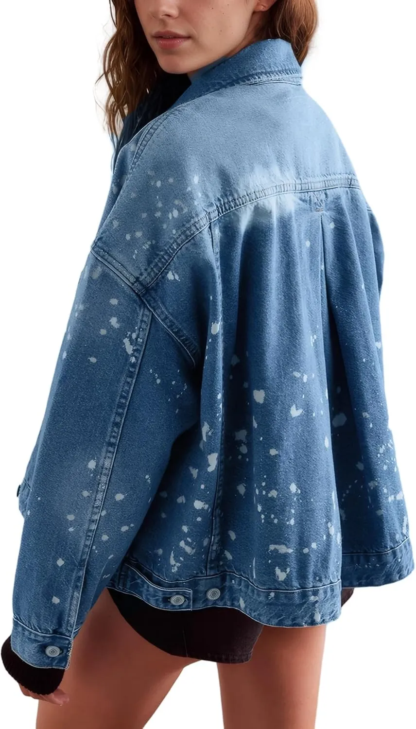 Kedera Women's Blue Jean Jacket Oversized Distressed Button Down Denim Jacket Vintage Long Sleeve Soft Boyfriend Coat