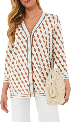 Kedera Women's Open Front Cardigan Sweaters Fashion Button Down 3/4 Sleeve Plaid Sweaters Lightweight Outwear Coats