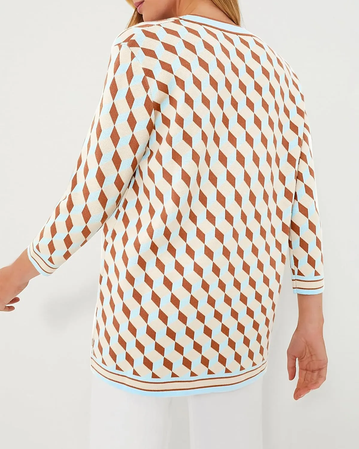 Kedera Women's Open Front Cardigan Sweaters Fashion Button Down 3/4 Sleeve Plaid Sweaters Lightweight Outwear Coats