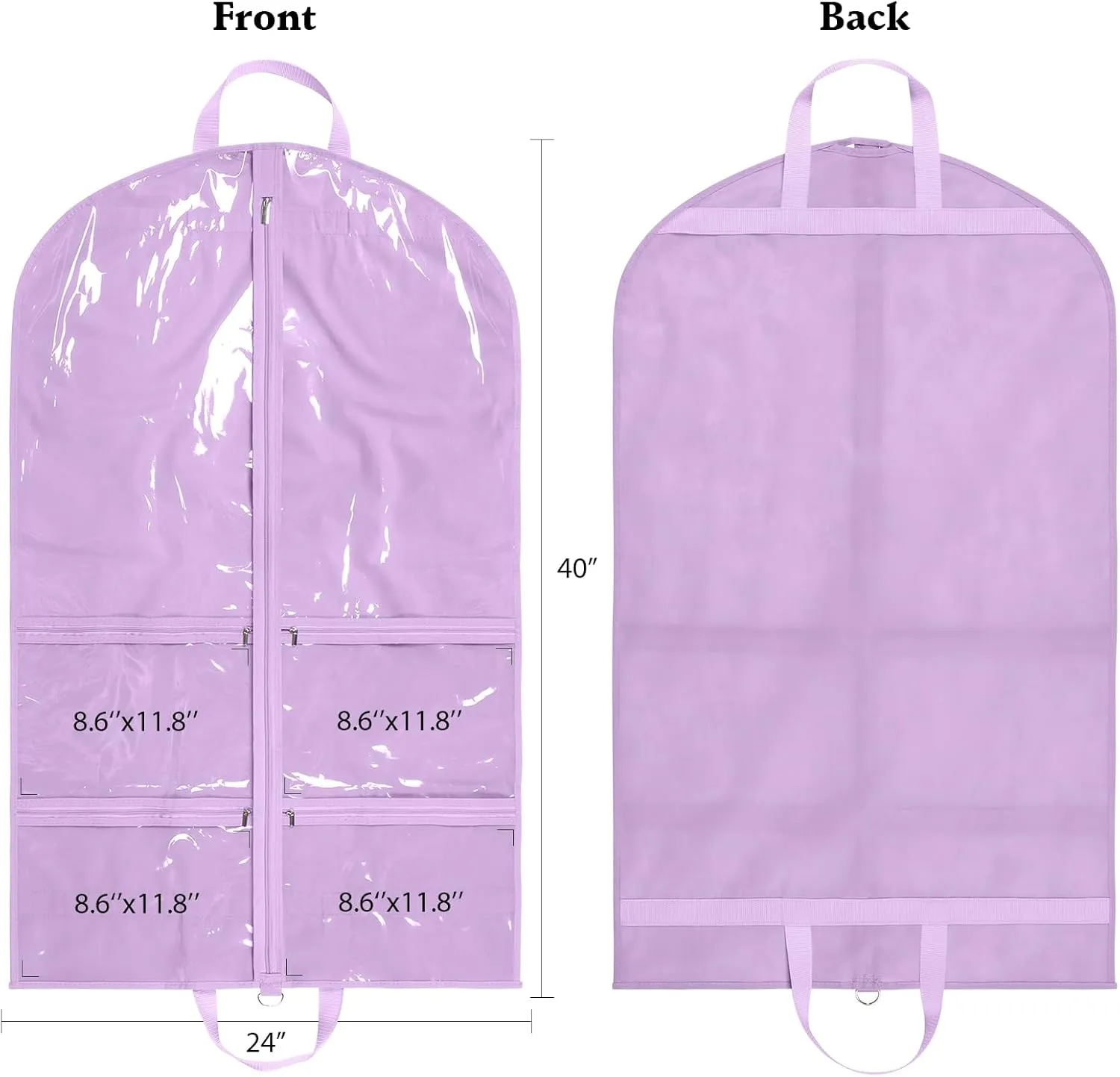 Kids Garment Bags for Dance Costumes, 40" Dance Garment Bags for Dancers with 4 Clear Zipper Pockets, Foldable Dance Competition Garment Bags for Hanging Clothes, 3 Pack, Purple