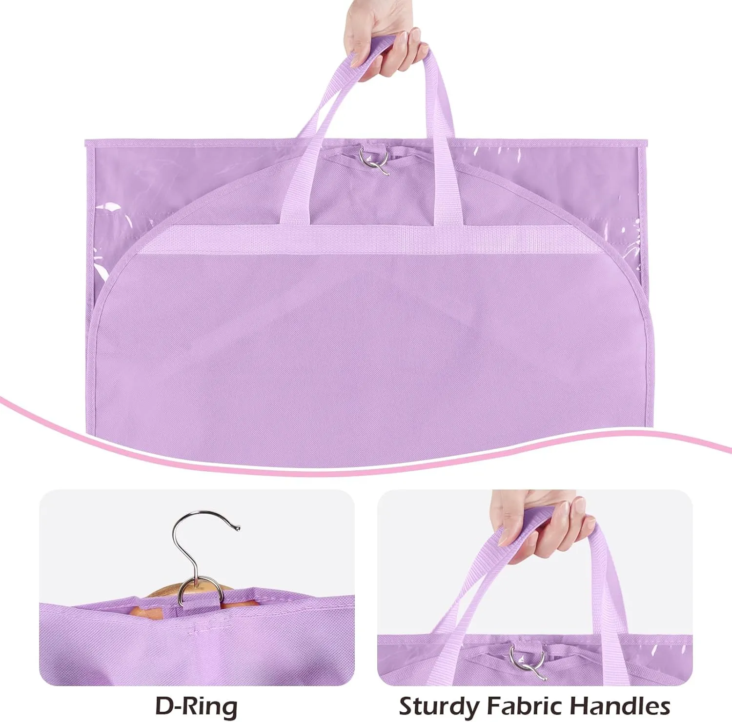 Kids Garment Bags for Dance Costumes, 40" Dance Garment Bags for Dancers with 4 Clear Zipper Pockets, Foldable Dance Competition Garment Bags for Hanging Clothes, 3 Pack, Purple