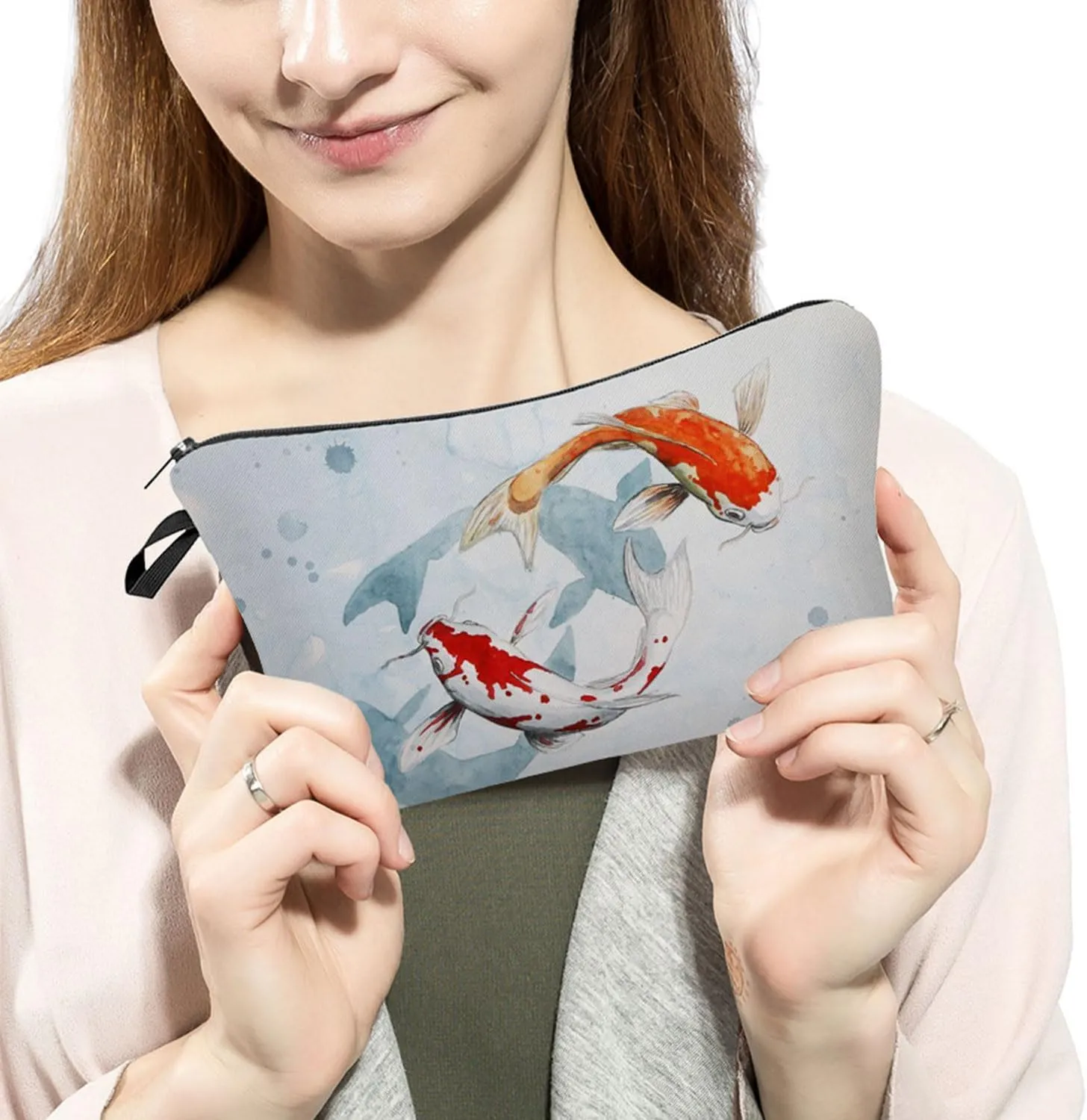 Koi Fish Makeup Bag Cute Small Fancy Carp Organizer Zipper Pouch Birthday Lucky Present Koi Fish Cosmetic Bag for Women Friends