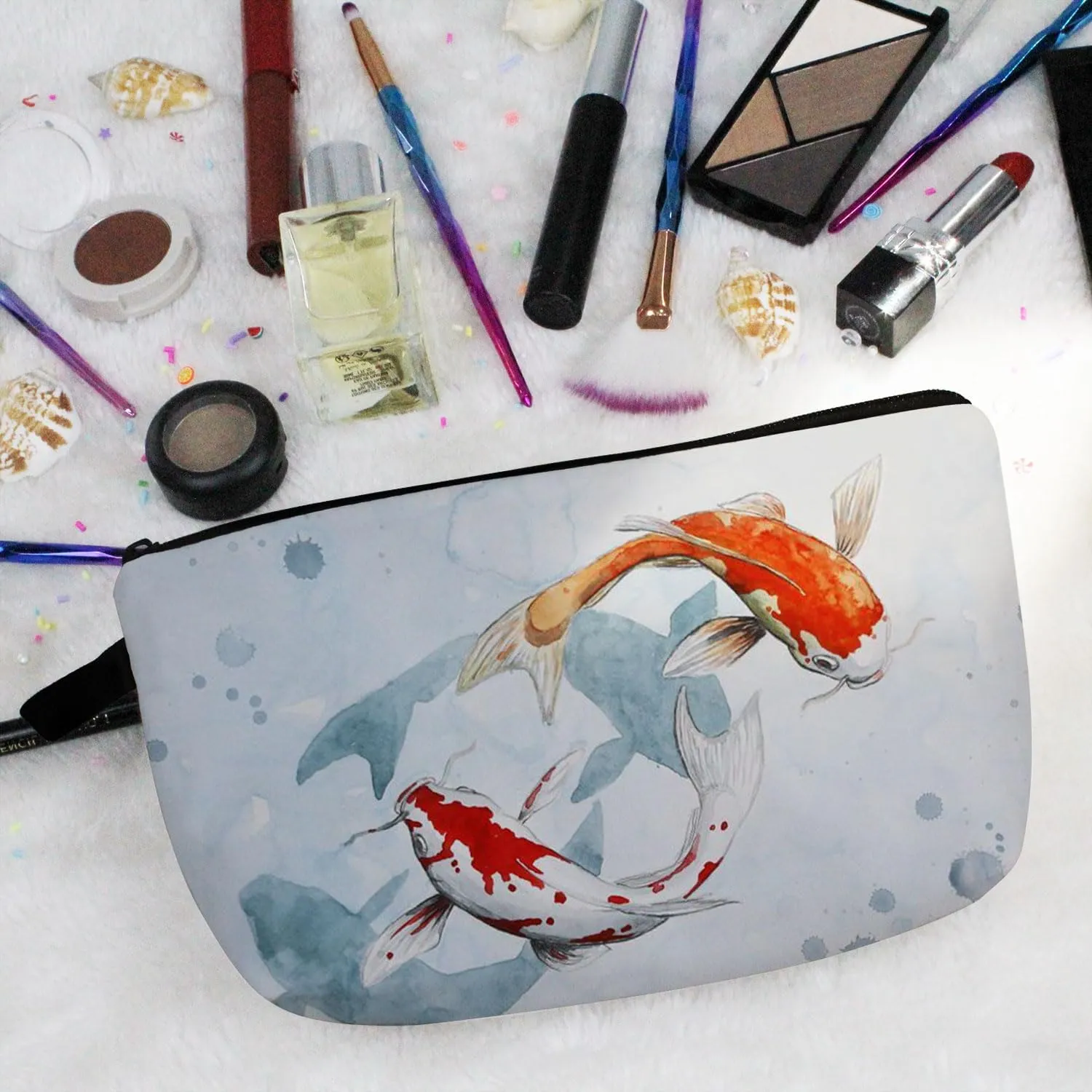 Koi Fish Makeup Bag Cute Small Fancy Carp Organizer Zipper Pouch Birthday Lucky Present Koi Fish Cosmetic Bag for Women Friends