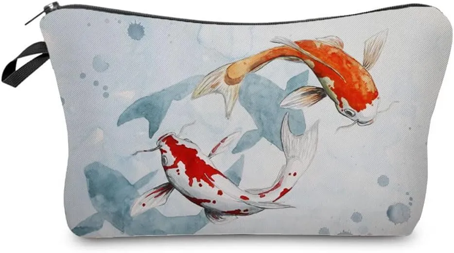 Koi Fish Makeup Bag Cute Small Fancy Carp Organizer Zipper Pouch Birthday Lucky Present Koi Fish Cosmetic Bag for Women Friends