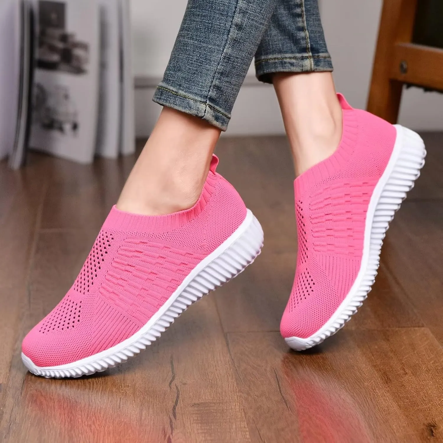 konhill Women's Slip On Walking Shoes Breathable Mesh Sneakers Work Casual Tennis Shoes
