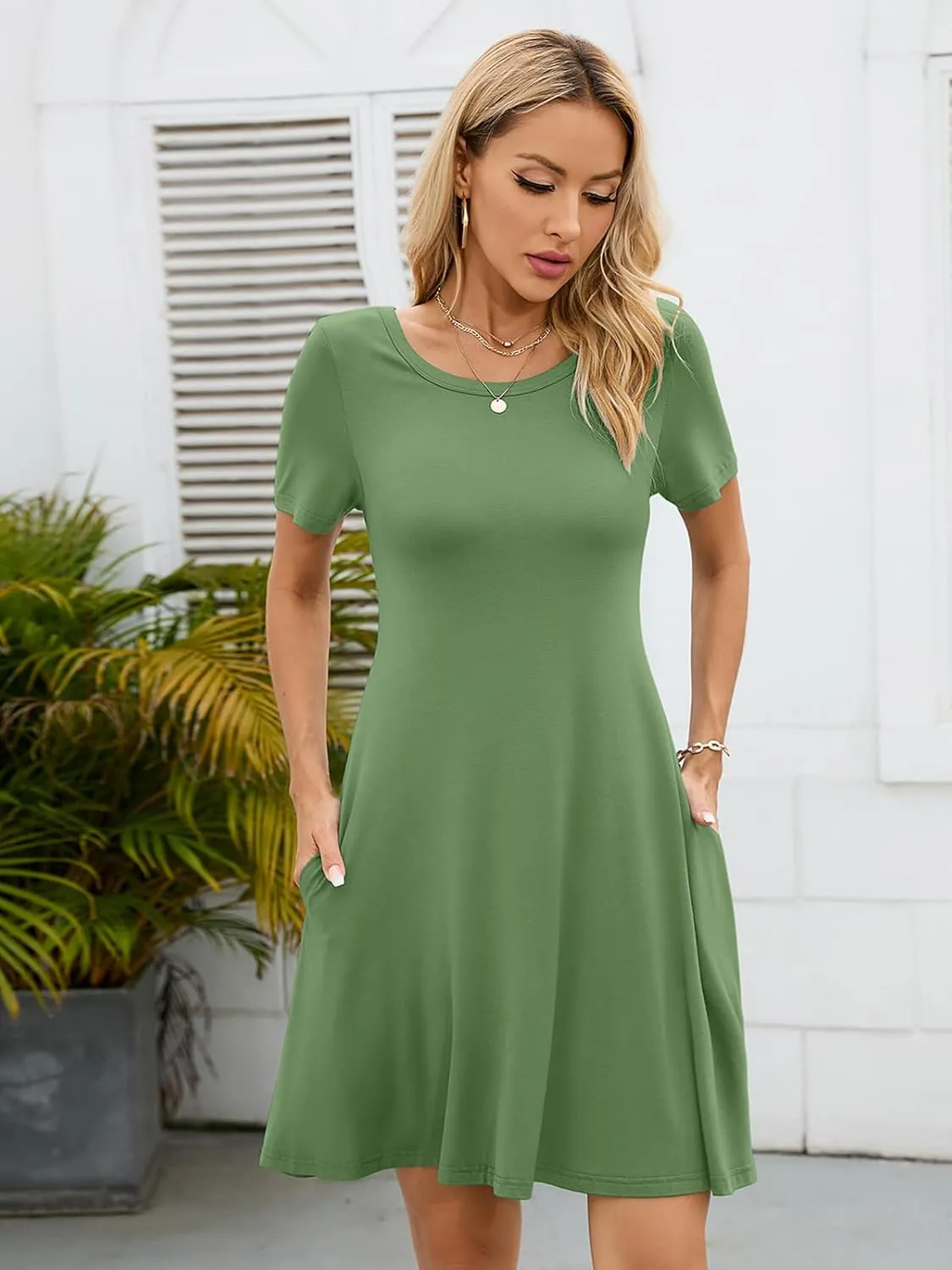 KORSIS Summer Dresses for Women Casual T Shirt Dresses Swing Flowy Beach Vacation Sundress with Pockets