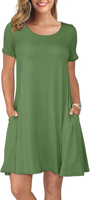 KORSIS Summer Dresses for Women Casual T Shirt Dresses Swing Flowy Beach Vacation Sundress with Pockets