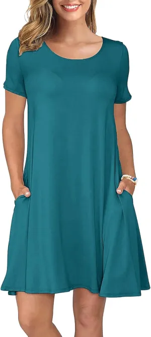 KORSIS Summer Dresses for Women Casual T Shirt Dresses Swing Flowy Beach Vacation Sundress with Pockets